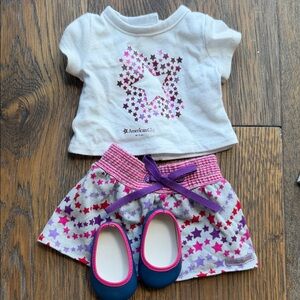 American Girl White Tee with Pink & Purple Star Design